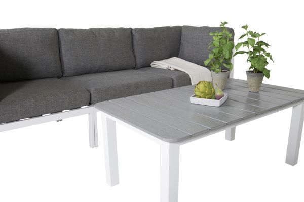 Imagine Colțul Copacabana - Aluminiu Alb / Pernă Gri + Masă pentru Sofa Parma 110*62*45 - W