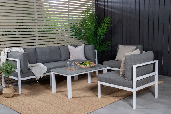 Imagine Colțul Copacabana - Aluminiu Alb / Pernă Gri + Masă pentru Sofa Parma 110*62*45 - W