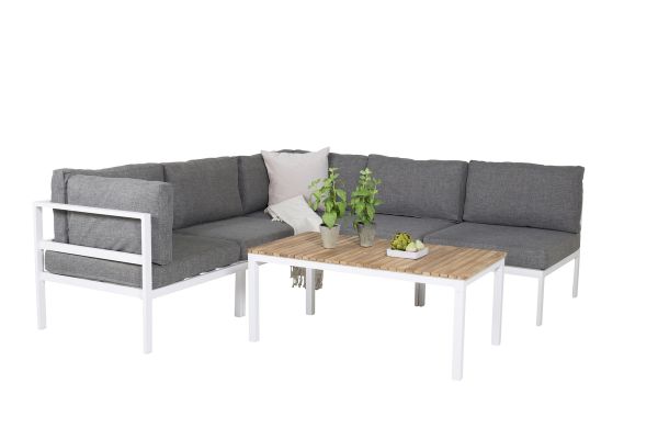 Imagine Traduceți complet Copacabana Corner Part - White Alu / Grey Cushion+Masa de canapea Brasilia 60*110*55