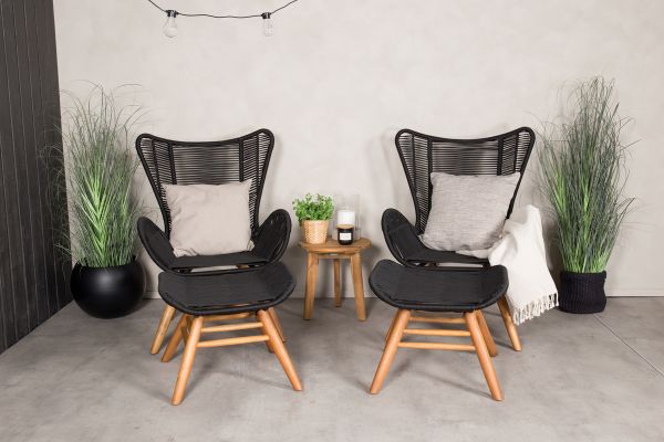 Imagine Tingeling Lounge Chair inc. Stool - Black Rope / Acacia+Chania Side Table - ø40