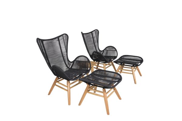 Imagine Tingeling Lounge Chair inc. Stool - Black Rope / Acacia+Chania Side Table - ø40