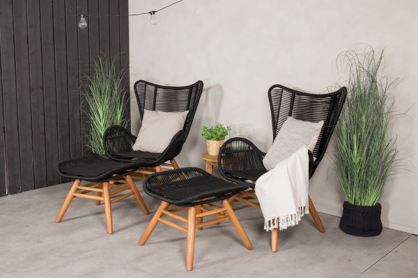 Imagine Tingeling Lounge Chair inc. Stool - Black Rope / Acacia+Chania Side Table - ø40