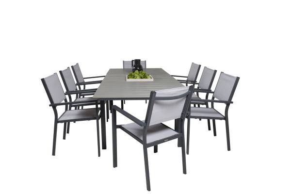 Imagine Masa de dining Levels 160/240 * 90 - Alu negru / Aintwood gri + Scaun de dining Copacabana