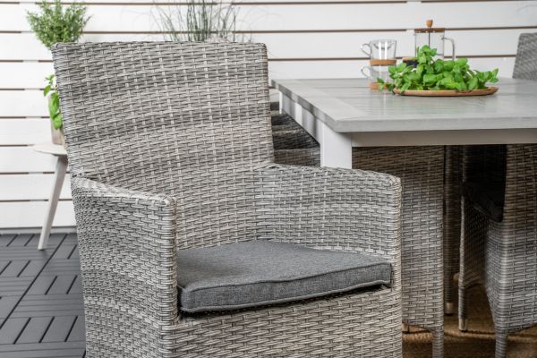 Imagine Albany Dining Table 160/240*100 - White Alu / Grey Aintwood+Malin Arm Chair with cushion - Grey / Grey cushion_8