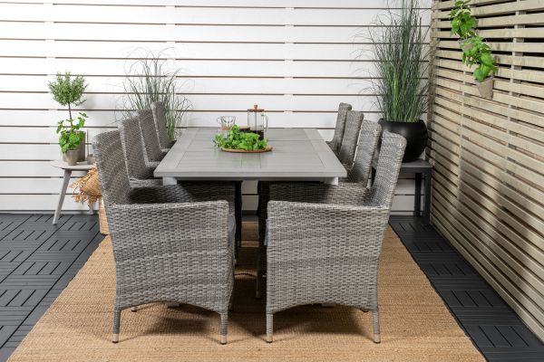 Imagine Albany Dining Table 160/240*100 - White Alu / Grey Aintwood+Malin Arm Chair with cushion - Grey / Grey cushion_8