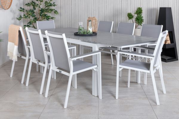 Imagine Nivelul Mesei de Dining 160/240*90 - Alu Alb / Aintwood Gri + Scaun Parma Arm (sta