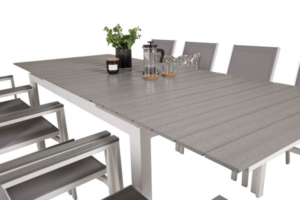 Imagine Nivelul Mesei de Dining 160/240*90 - Alu Alb / Aintwood Gri + Scaun Parma Arm (sta