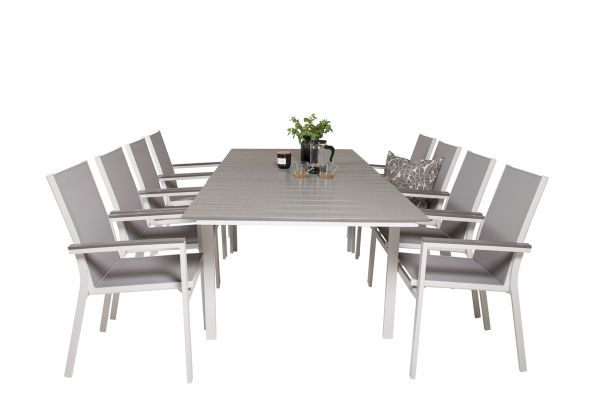 Imagine Nivelul Mesei de Dining 160/240*90 - Alu Alb / Aintwood Gri + Scaun Parma Arm (sta