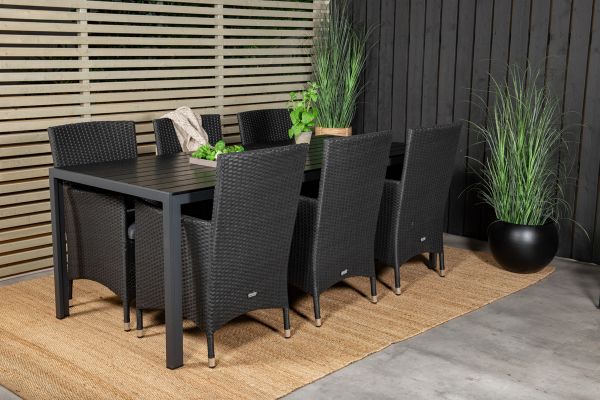 Imagine Tabel de dining Break - 205*90 - Aluminiu negru / Negru Aintwood + Scaun Malin cu brațe cu cușca