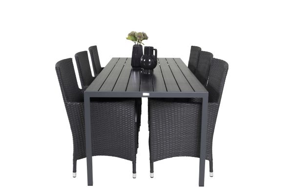 Imagine Tabel de dining Break - 205*90 - Aluminiu negru / Negru Aintwood + Scaun Malin cu brațe cu cușca