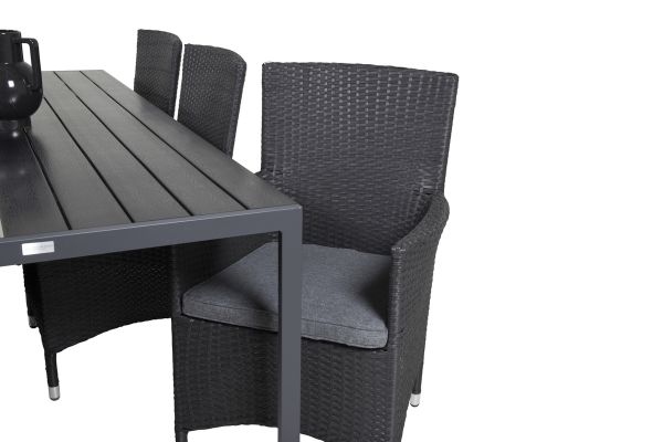 Imagine Tabel de dining Break - 205*90 - Aluminiu negru / Negru Aintwood + Scaun Malin cu brațe cu cușca