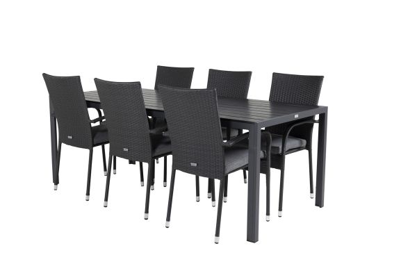 Imagine Masa de dining Break - 205*90 - Alu negru/Ainwood negru + Scaun cu brat Anna (suprapunere)