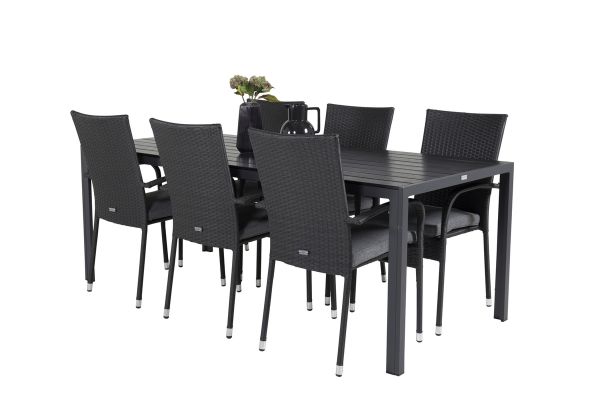 Imagine Masa de dining Break - 205*90 - Alu negru/Ainwood negru + Scaun cu brat Anna (suprapunere)