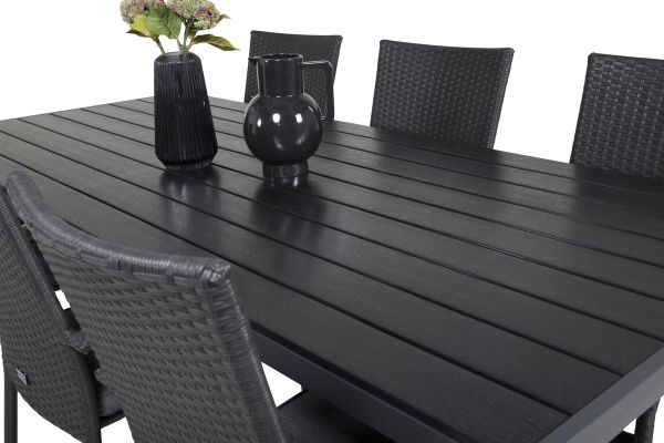 Imagine Masa de dining Break - 205*90 - Alu negru/Ainwood negru + Scaun cu brat Anna (suprapunere)