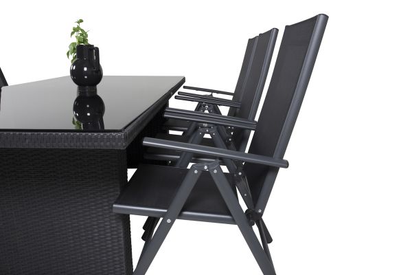 Imagine Masa de dining Padova 200*100 - Negru + 5 scaune Break 5:pos - Aluminiu negru / Text negru