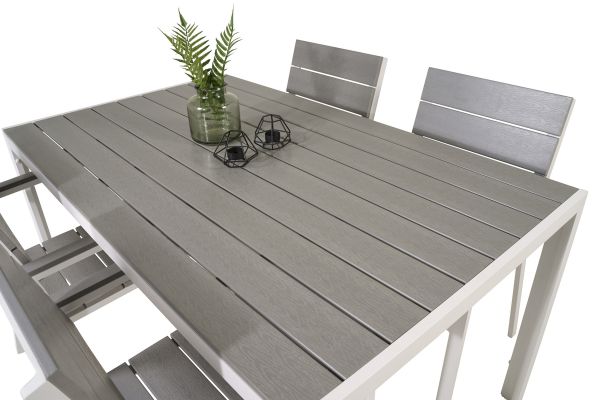 Imagine Masa de dining Break - Aluminiu Alb / Lemn Gri Aintwood - 150*90+Scaun Levels (stivuibil)