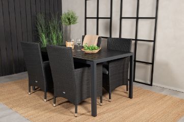 Imagine Masa de dining Break - 150*90 aluminiu negru / lemn artificial negru + scaun de braț Malin cu cus