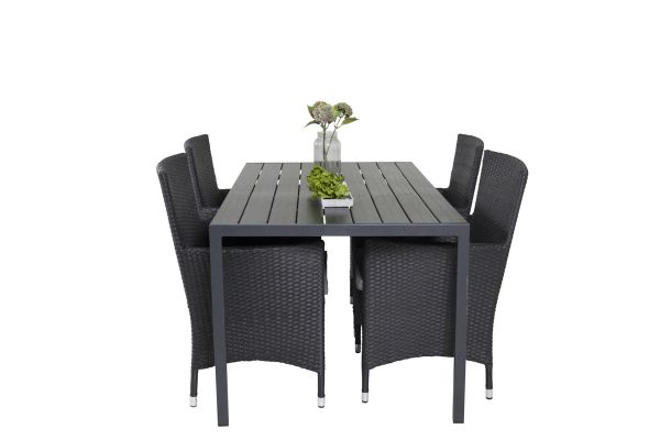 Imagine Masa de dining Break - 150*90 aluminiu negru / lemn artificial negru + scaun de braț Malin cu cus