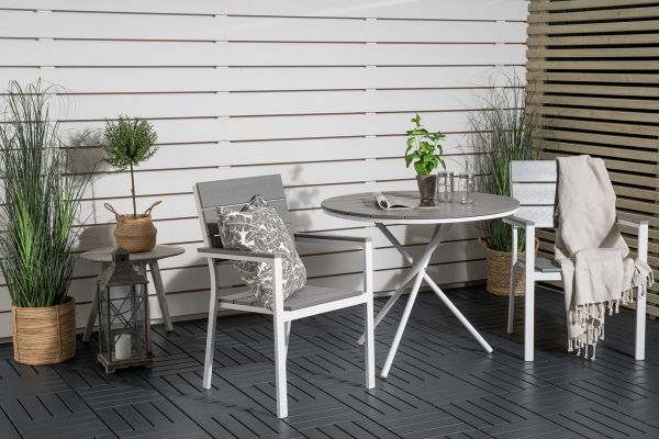 Imagine Parma cafébord ø90 - White Alu / Grey Aintwood+Levels Chair (stackable) - White