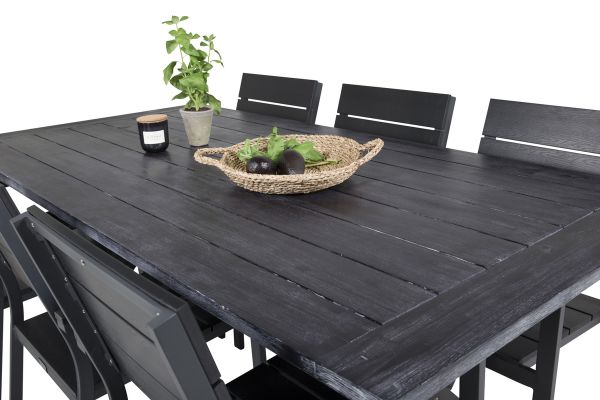 Imagine Masa de dining Rives 200*100cm - Black Acacia + Scaun Levels (stivuibil) - Aluminiu negru