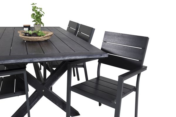 Imagine Masa de dining Rives 200*100cm - Black Acacia + Scaun Levels (stivuibil) - Aluminiu negru