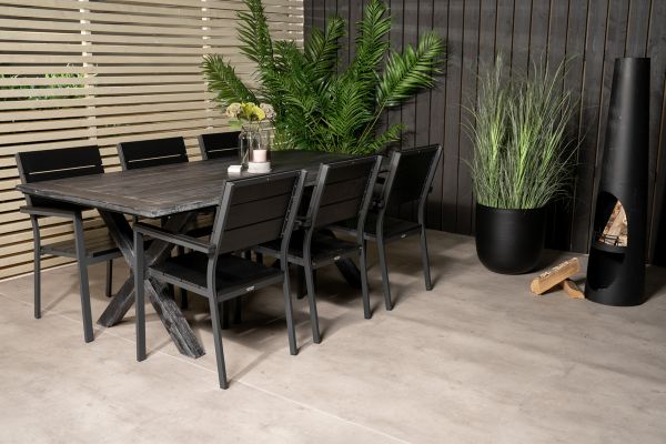 Imagine Masa de dining Rives 200*100cm - Black Acacia + Scaun Levels (stivuibil) - Aluminiu negru