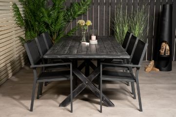 Imagine Masa de dining Rives 200*100cm - Acacia neagră - Scaun empilabil Copacabana - Negru/Negru 6