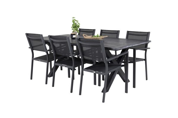 Imagine Masa de dining Rives 200*100cm - Acacia neagră - Scaun empilabil Copacabana - Negru/Negru 6