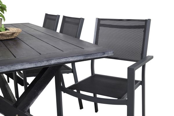 Imagine Masa de dining Rives 200*100cm - Acacia neagră - Scaun empilabil Copacabana - Negru/Negru 6