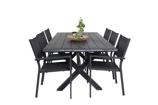 Imagine Masa de dining Rives 200*100cm - Acacia neagră - Scaun empilabil Copacabana - Negru/Negru 6