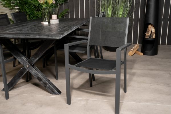 Imagine Masa de dining Rives 200*100cm - Acacia neagră - Scaun empilabil Copacabana - Negru/Negru 6