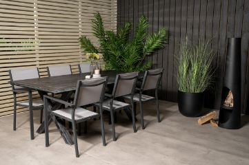 Imagine Rives Dining Table 200*100cm - Black Acacia+Copacabana Arm Chair (stackable) - B