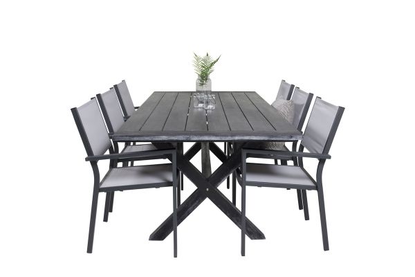 Imagine Rives Dining Table 200*100cm - Black Acacia+Copacabana Arm Chair (stackable) - B