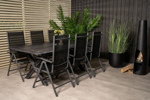 Imagine Masa de dining Rives 200*100cm - Black Acacia + 5 scaune Break: Black alu / Black Textilene_6