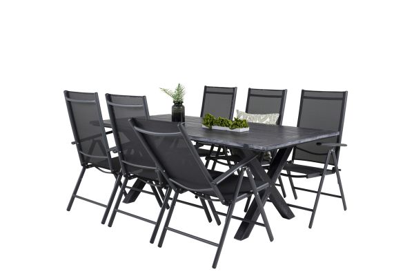 Imagine Masa de dining Rives 200*100cm - Black Acacia + 5 scaune Break: Black alu / Black Textilene_6