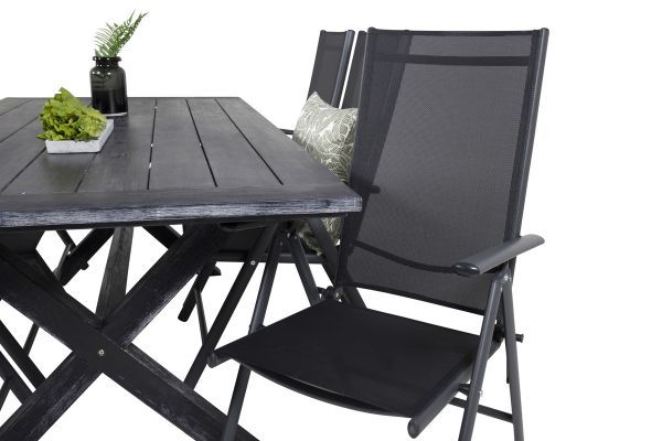 Imagine Masa de dining Rives 200*100cm - Black Acacia + 5 scaune Break: Black alu / Black Textilene_6