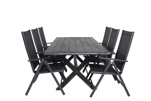 Imagine Masa de dining Rives 200*100cm - Black Acacia + 5 scaune Break: Black alu / Black Textilene_6