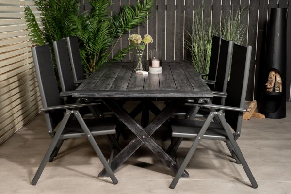 Imagine Masa de dining Rives 200*100cm - Black Acacia + 5 scaune Break: Black alu / Black Textilene_6