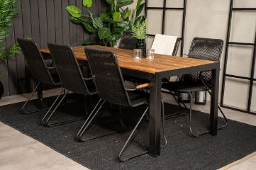 Imagine Bois Dining table 200*100cm - Black Legs / Acacia +Bois Armchair - Black Alu /