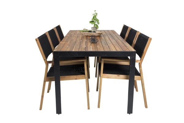 Imagine Masa de dining Bois 200*100cm - Picioare negre / Acacia + Scaun de dining Little John - B