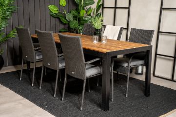 Imagine Masa de dining Bois 200*100cm - Picioare Negre / Acacia + Scaun de brat Anna (suprapunere) -