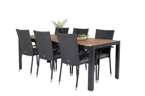 Imagine Masa de dining Bois 200*100cm - Picioare Negre / Acacia + Scaun de brat Anna (suprapunere) -