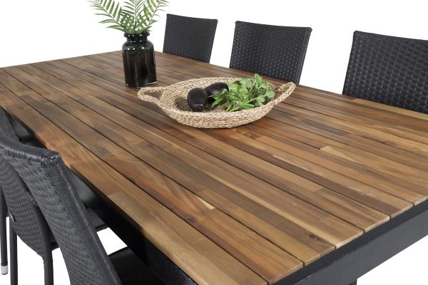 Imagine Masa de dining Bois 200*100cm - Picioare Negre / Acacia + Scaun de brat Anna (suprapunere) -