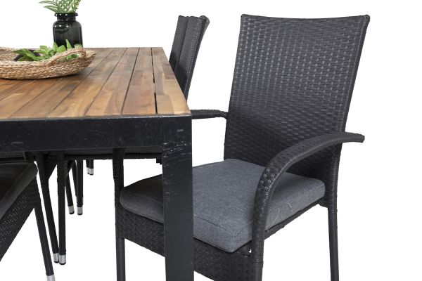 Imagine Masa de dining Bois 200*100cm - Picioare Negre / Acacia + Scaun de brat Anna (suprapunere) -