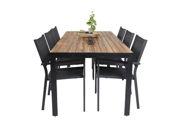 Imagine Masa de dining Bois 200*100cm - Picioare negre / Acacia + Scaun Copacabana (empilabil