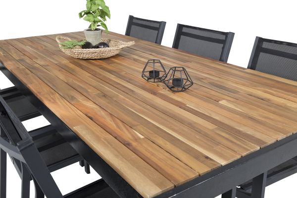 Imagine Masa de dining Bois 200*100cm - Picioare negre / Acacia + Scaun Copacabana (empilabil