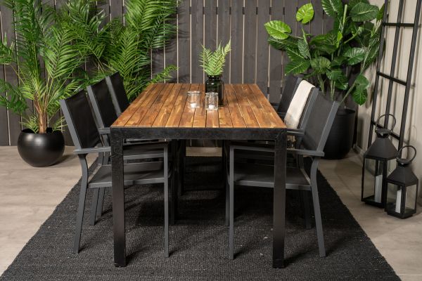 Imagine Masa de dining Bois 200*100cm - Picioare negre / Acacia + Scaun Copacabana (empilabil