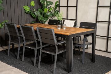 Imagine Masa de dining Bois 200*100cm - Picioare Negre / Acacia + Scaun Levels (stivuibil) - B