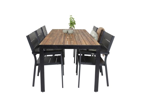 Imagine Masa de dining Bois 200*100cm - Picioare Negre / Acacia + Scaun Levels (stivuibil) - B