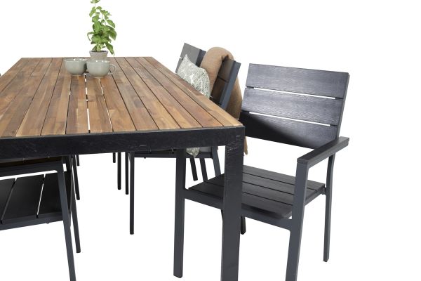 Imagine Masa de dining Bois 200*100cm - Picioare Negre / Acacia + Scaun Levels (stivuibil) - B